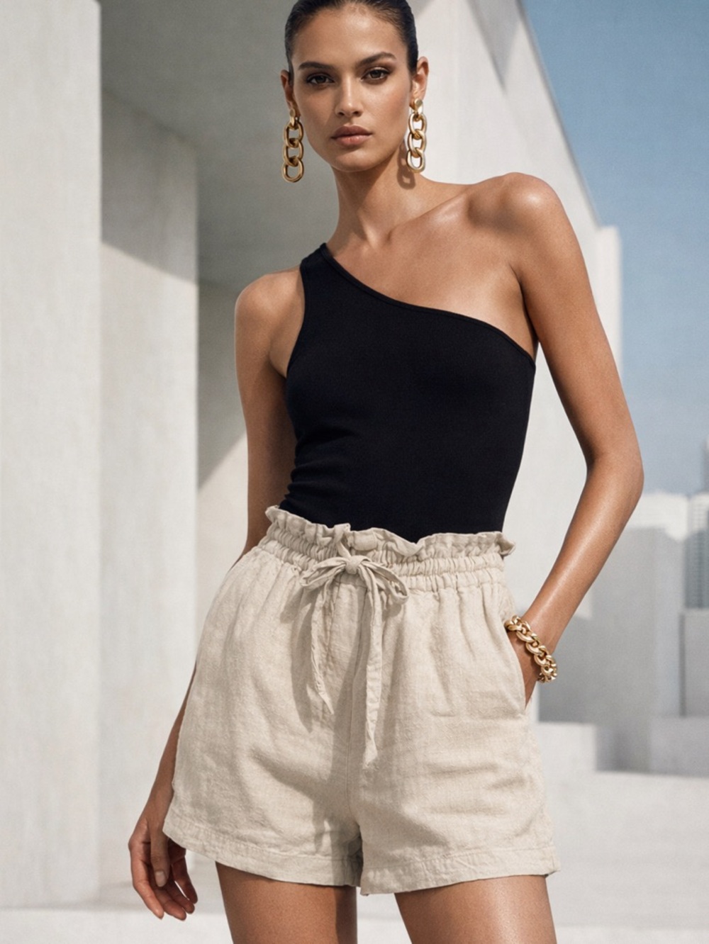 H&M Linen Blend Paperbag Shorts – Size Small